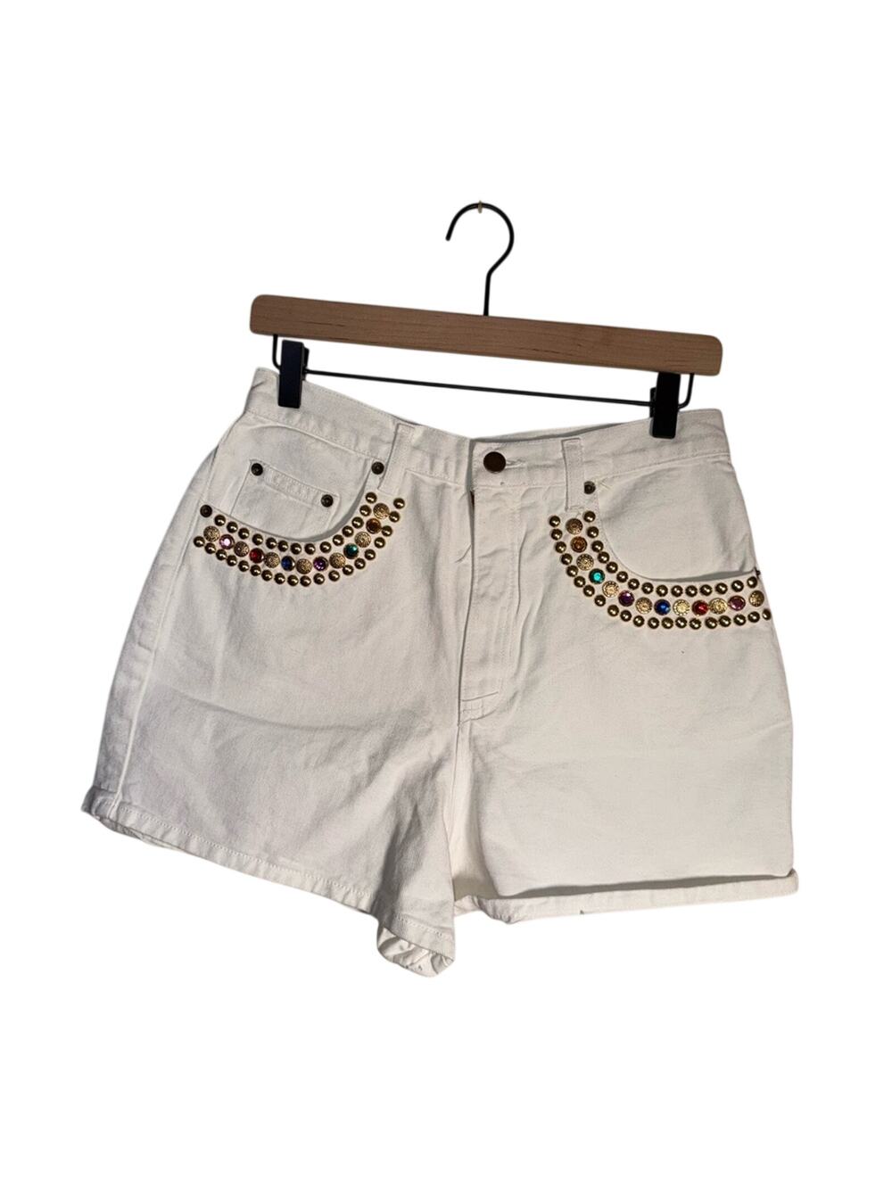 VINTAGE BOOM BOOM Simon Parsa 90s bejeweled denim cuffed high waist shorts 13